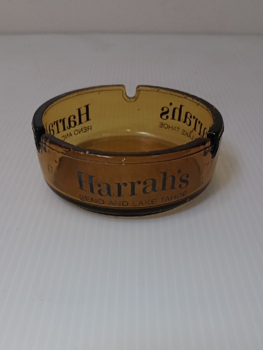 Harrah's Amber Glass Ashtray - Harrah's Reno and Lake Tahoe